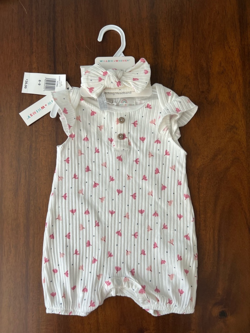 Pink Floral Ribbed Baby One-Piece with Headband